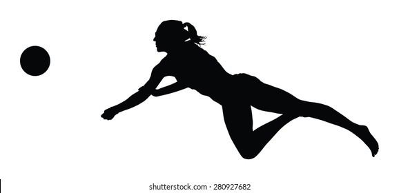 Beach volleyball player vector silhouette illustration isolated on white background.