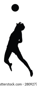 Beach volleyball player vector silhouette illustration isolated on white background. Volleyball boy in action. Handsome man volleyball player. Sportsman with ball in air jump. Summer time enjoying.
