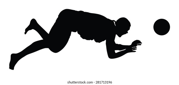 Beach volleyball player vector silhouette illustration isolated on white background. Volleyball boy in action. Handsome man volleyball player. Sportsman with ball in air jump. Summer time enjoying.