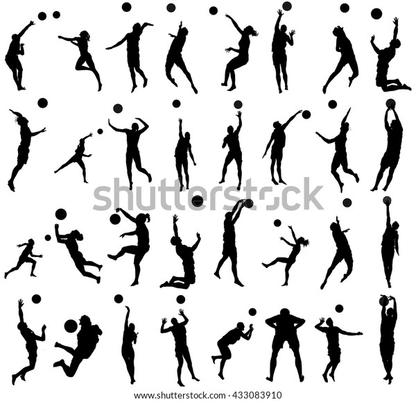 Beach Volleyball Players Vector Silhouette Illustration Stock Vector ...