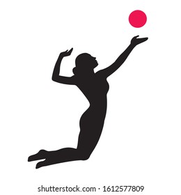 Beach volleyball silhouette, summer sport icon, vector image