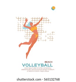 Beach Volleyball. Sport game. Funny young woman with ball.