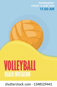 Beach Volleyball Sport Poster Vector Illustration. Summer Playing Beach Volley Team Competition Invitation. Professional Winner Jump Tournament On Water Card. Net Sand Ball Recreation Sea Fitness.