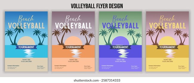 Beach volleyball tournament is a sports competition. Volleyball brochure flyer template. Sport club flyers vector