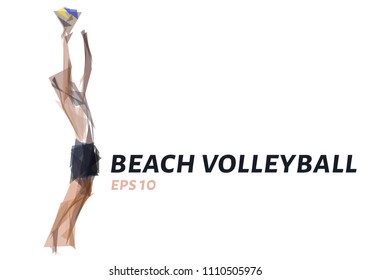 Beach volleyball from triangles. Low poly volleyball. Vector illustration