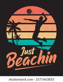 Beach Volleyball T-Shirt Design, Sunset, Retro, and Fun Themes