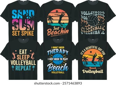 Beach Volleyball T-Shirt Design, Sunset, Retro, and Fun Themes