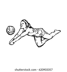 BEACH VOLLEYBALL - vector illustration sketch hand drawn with black lines, isolated on white background