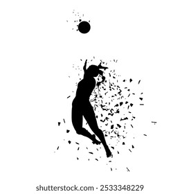 Beach volleyball, woman serving ball, isolated vector silhouette