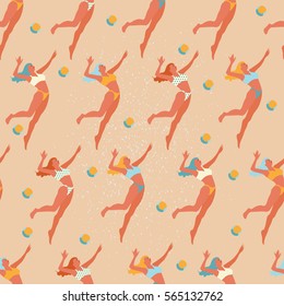 Beach Volleyball.Sport game. Championship. Woman player. Seamless pattern