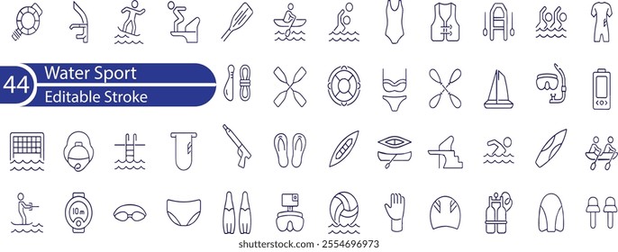 Beach Watersports Icon collection containing editable stroke icons. Perfect for logos, stats and infographics