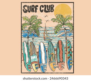 Beach wave artwork. Surfing board. Summer abstract art. Sunshine paradise graphic print design. Tropical vibes design  for fashion and others. summer slogan t-shirt. Surf club design.