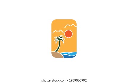 beach wave with coconut tree logo vector symbol icon design graphic illustration