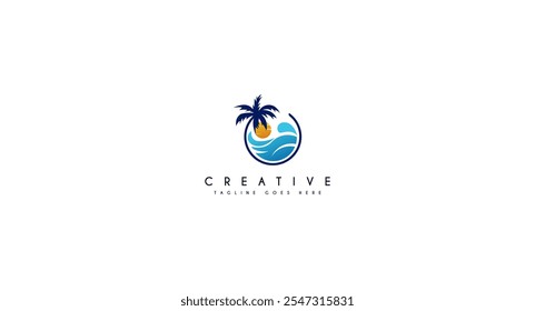 Beach Wave, Holiday logo design vector illustration.