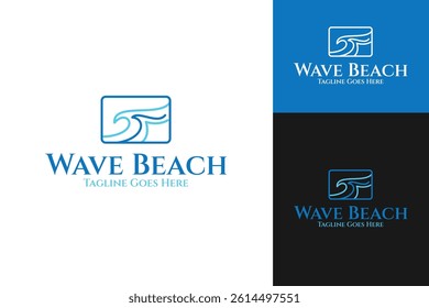 Beach wave line art logo design template vector illustration