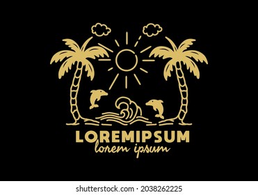 Beach wave line art with lorem ipsum text design