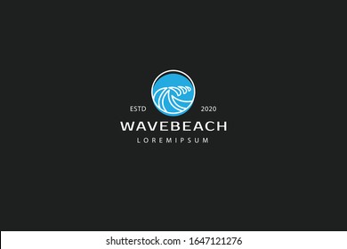 beach wave logo. illustration of waves in a circle. vector line icon template