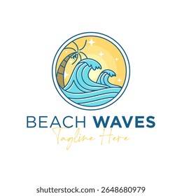 beach wave outline circle logo design
