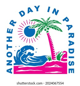 Beach, wave, and palm tree