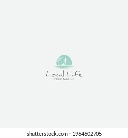 beach and wave sea logo human and dog