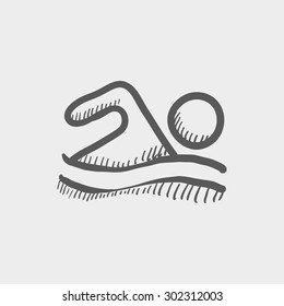 Beach wave swimming sketch icon for web and mobile. Hand drawn vector dark gray icon on light gray background.