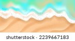 Beach wave top view, vector sea foam, soft sandy background, 3D summer ocean texture border. Aerial shore horizontal scene, travel tropical holiday banner, realistic froth. Beach foam tropical clipart