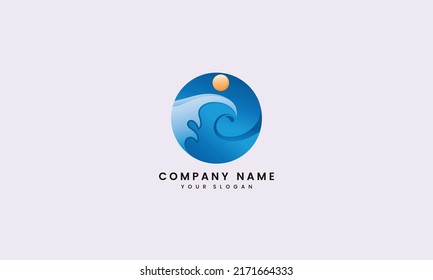Beach Wave and Water logo design blue circle