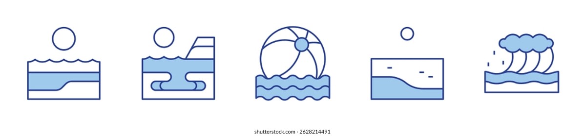 beach, waves, beach ball. Beach Icon vector illustration. Line Duotone style. Editable stroke.
