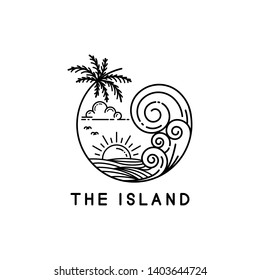 beach waves on tropical islands, line art style design