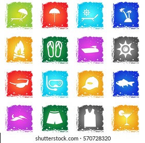 beach web icons in grunge style for user interface design
