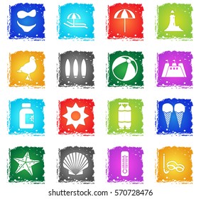 beach web icons in grunge style for user interface design