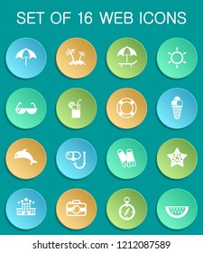 beach web icons on colorful round buttons