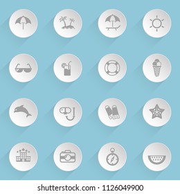 beach web icons on light paper circles