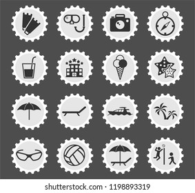 beach web icons stylized postage stamp for user interface design