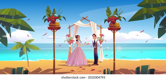 Beach wedding, bride and groom newlywed couple