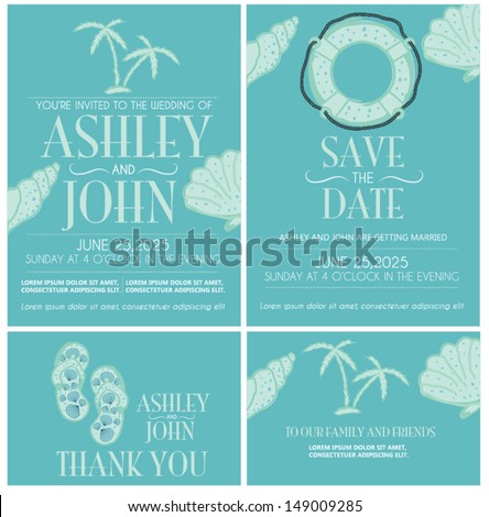 Beach Wedding Invitation Card Set Stock Vector Royalty Free