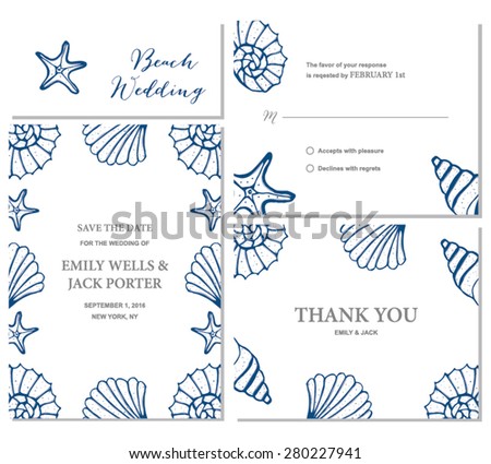 Beach Wedding Invitation Set Illustration Stock Vector Royalty Free