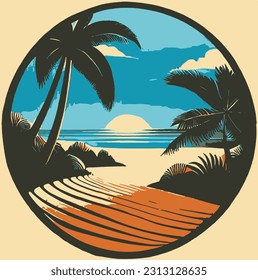 Beach whit palm trees and sundown