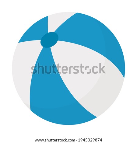 Beach white and blue inflatable ball. Striped ball for playing, relaxing, summer fun on the beach,on vacation. Decorative element for summer beach holidays. Flat vector illustration. Isolated on white