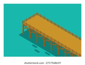 Beach wooden pier. Simple flat illustration in isometric view.