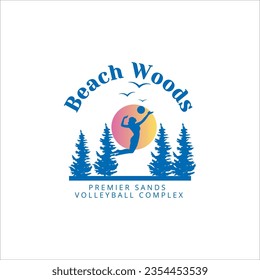 Beach woods volleyball sports logo  