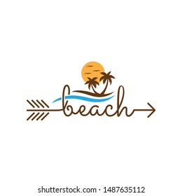 beach, word and illustration as a part of arrow, vector 