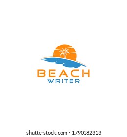 Beach Writer Logo Design Vector