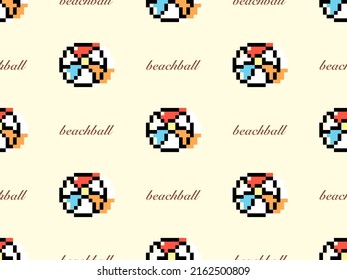 Beachball cartoon character seamless pattern on yellow background. Pixel style