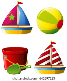 Beachball and other beach toys illustration