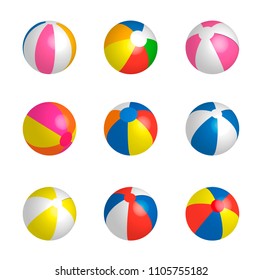 Beachballs set, isolated on white background, vector illustration. Children toy for playing on the beach