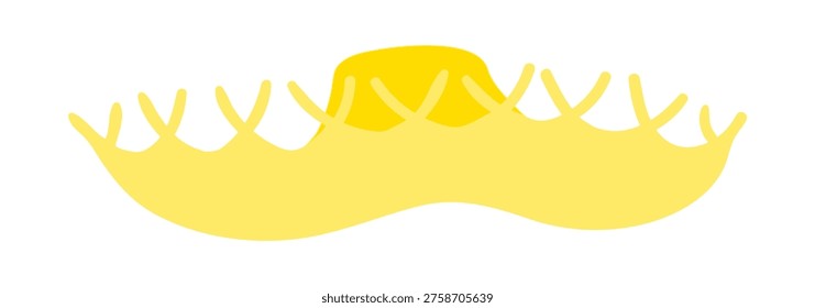 Beachcomber straw hat, wide brim yellow sun hat illustration isolated. Beach wear, fashion, Festa Junina accessory, summer holidays, vacations, resort. Flat design, clip art element, hand drawn vector