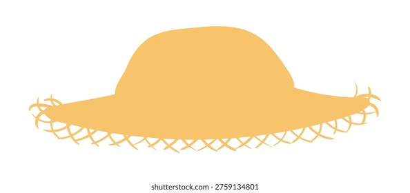 Beachcomber straw hat, yellow sun hat illustration isolated. Beach wear, fashion, Festa Junina festival accessory, summer holidays, vacations, resort. Flat design, clip art element, hand drawn vector