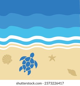 Beached Turtle with Sea Shells in the Sand