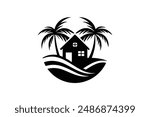 The beachfront paradise vector logo captures the essence of relaxation and tropical beauty. 